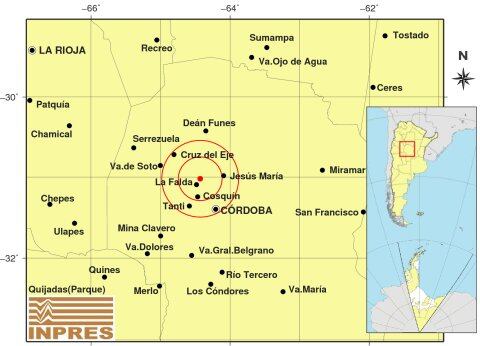 Sismo en Córdoba (Instituto Nacional de Prevención Sísmica)