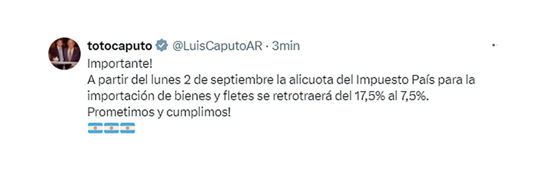 Tuit Caputo impuesto PAIS