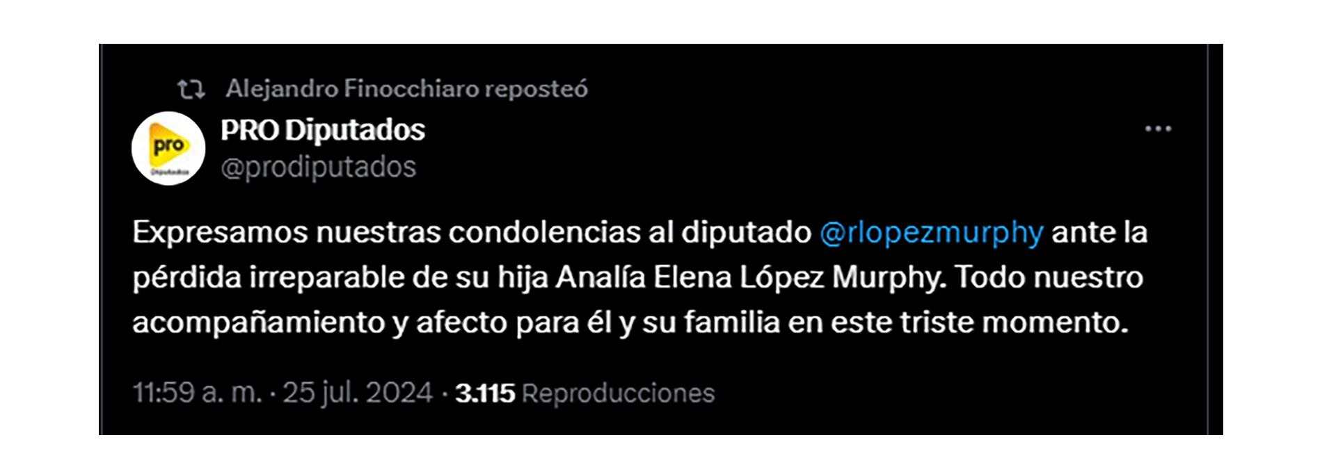 Mensajes por la muerte de la hija de Lopez Murphy