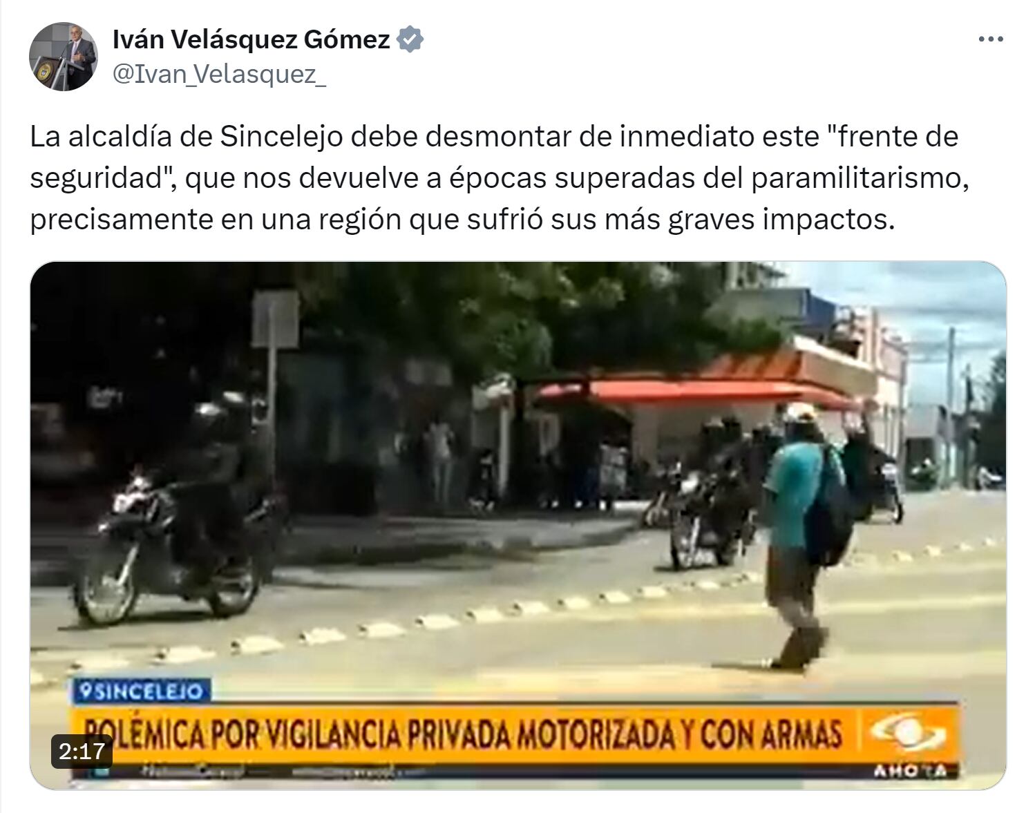 El ministro de Defensa, Iván Velásquez, le exigió al alcalde Yahir Acuña desmontar el esquema de seguridad privada que creó en Sincelejo