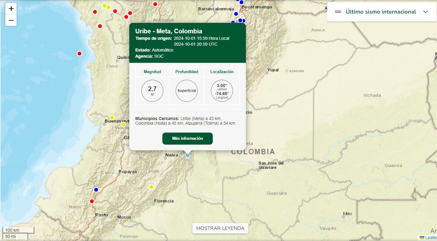 Sismo en Uribe, Meta: 1 de Octubre - crédito SGC / Web