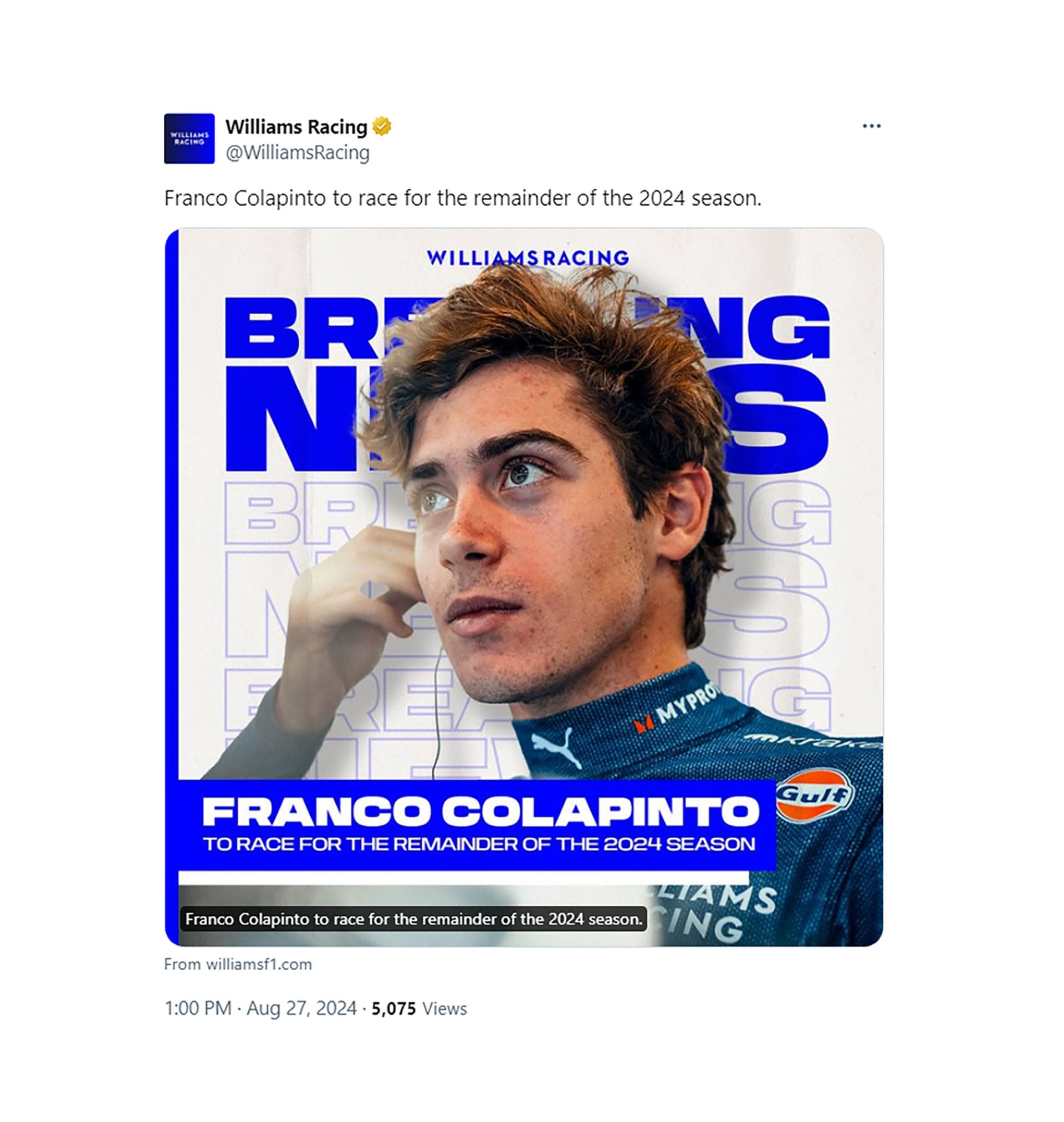 franco colapinto williams tuit