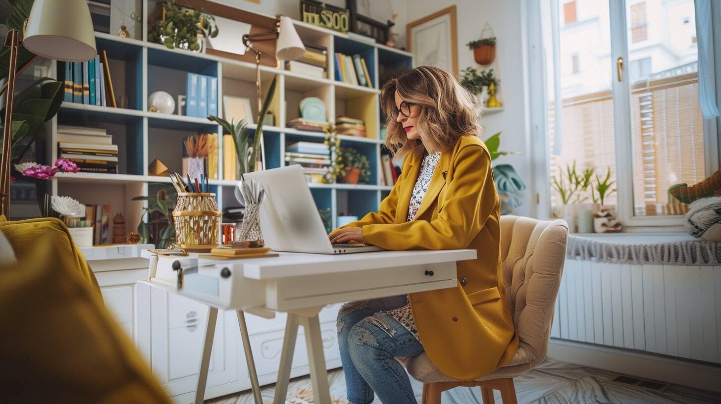 Mujer en teletrabajo, oficina en casa, productividad remota, espacio de trabajo doméstico, concentración laboral - (Imagen Ilustrativa Infobae)