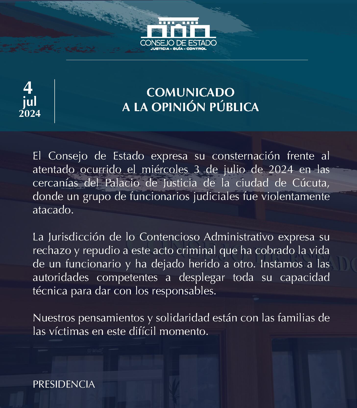 Consejo de Estado lamentó el fallecimiento de Wilson Rey - crédito Consejo de Estado