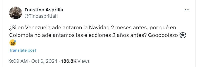 El exjugador propuso adelantar las elecciones presidenciales en Colombia - crédito @TinoasprillaH/X