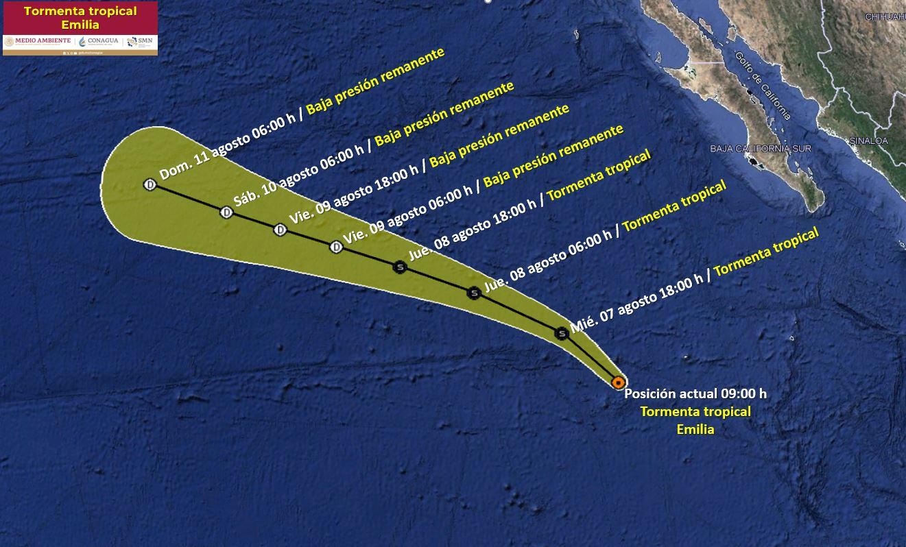 SMN/Conagua difunden modelo de desplazamiento de la Tormenta Tropical Emilia