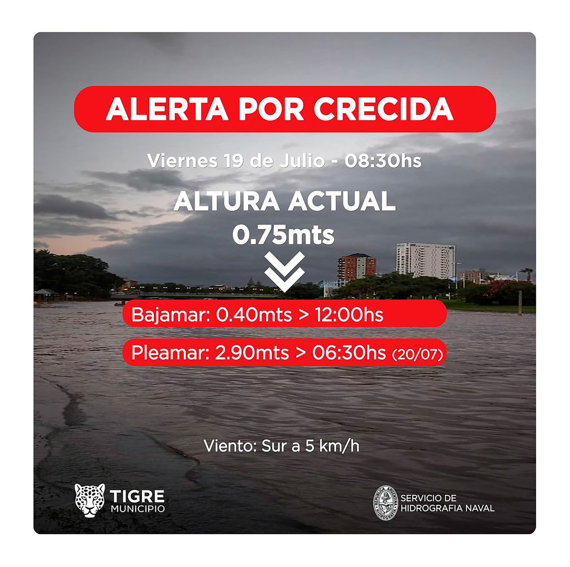 Alerta Tigre por crecida de río