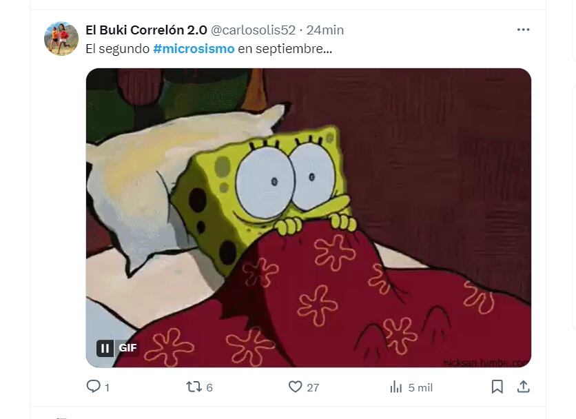 Usuarios en redes reaccionaron con memes al microsismo de la CDMX (Captura X)