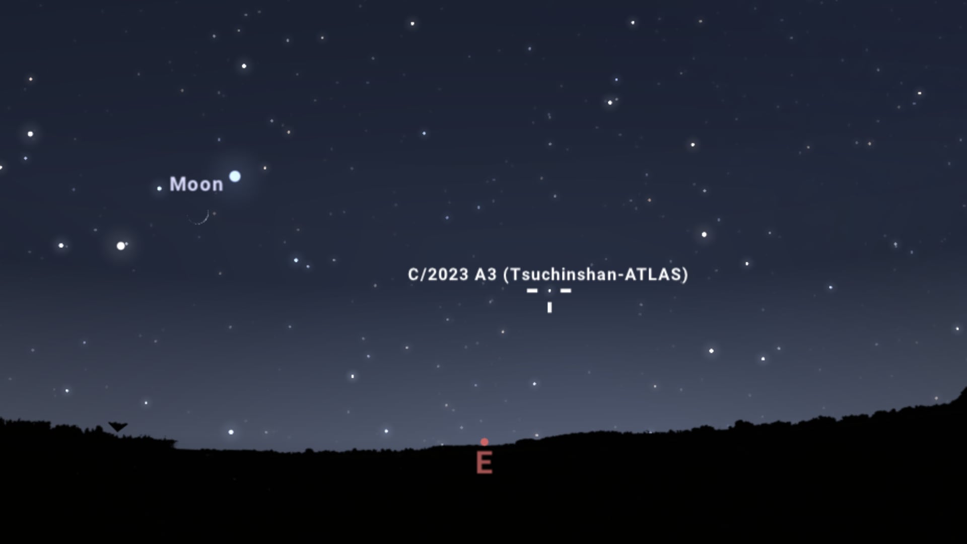 Ubicación del cometa C/2023 A3 en cielo peruano - 29 de septiembre de 2024 a las 5:00 a. m.