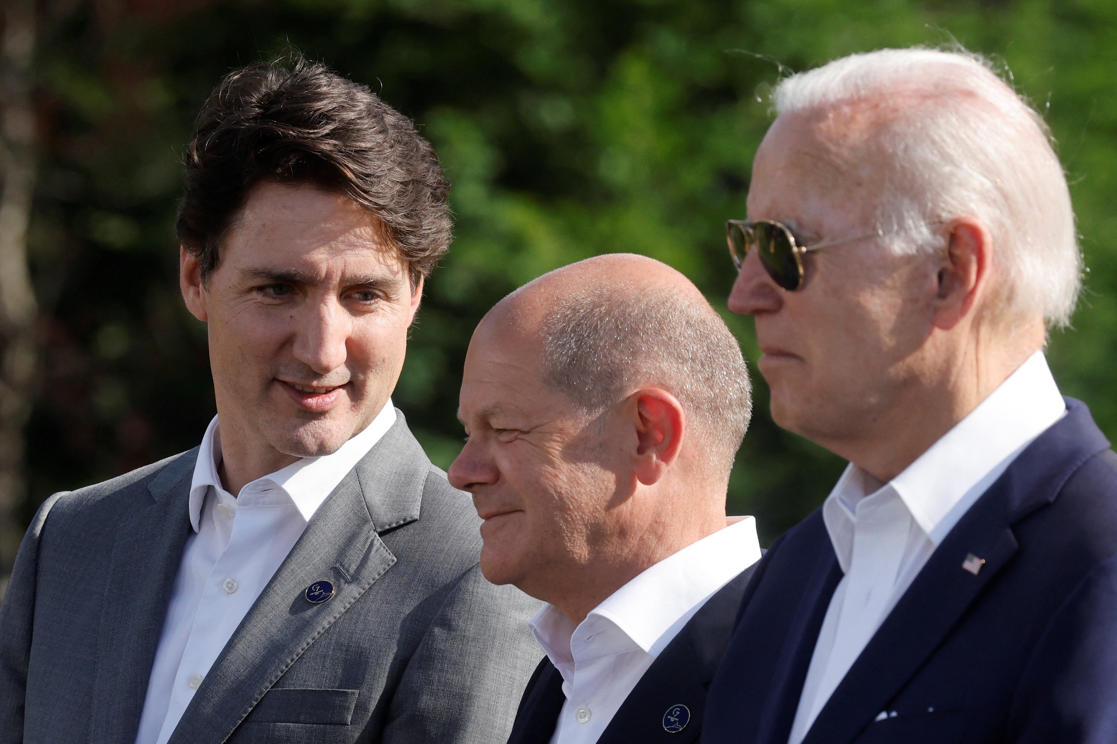 Justin Trudeau, Olaf Scholz y Joe Biden (REUTERS/Jonathan Ernst/Pool)