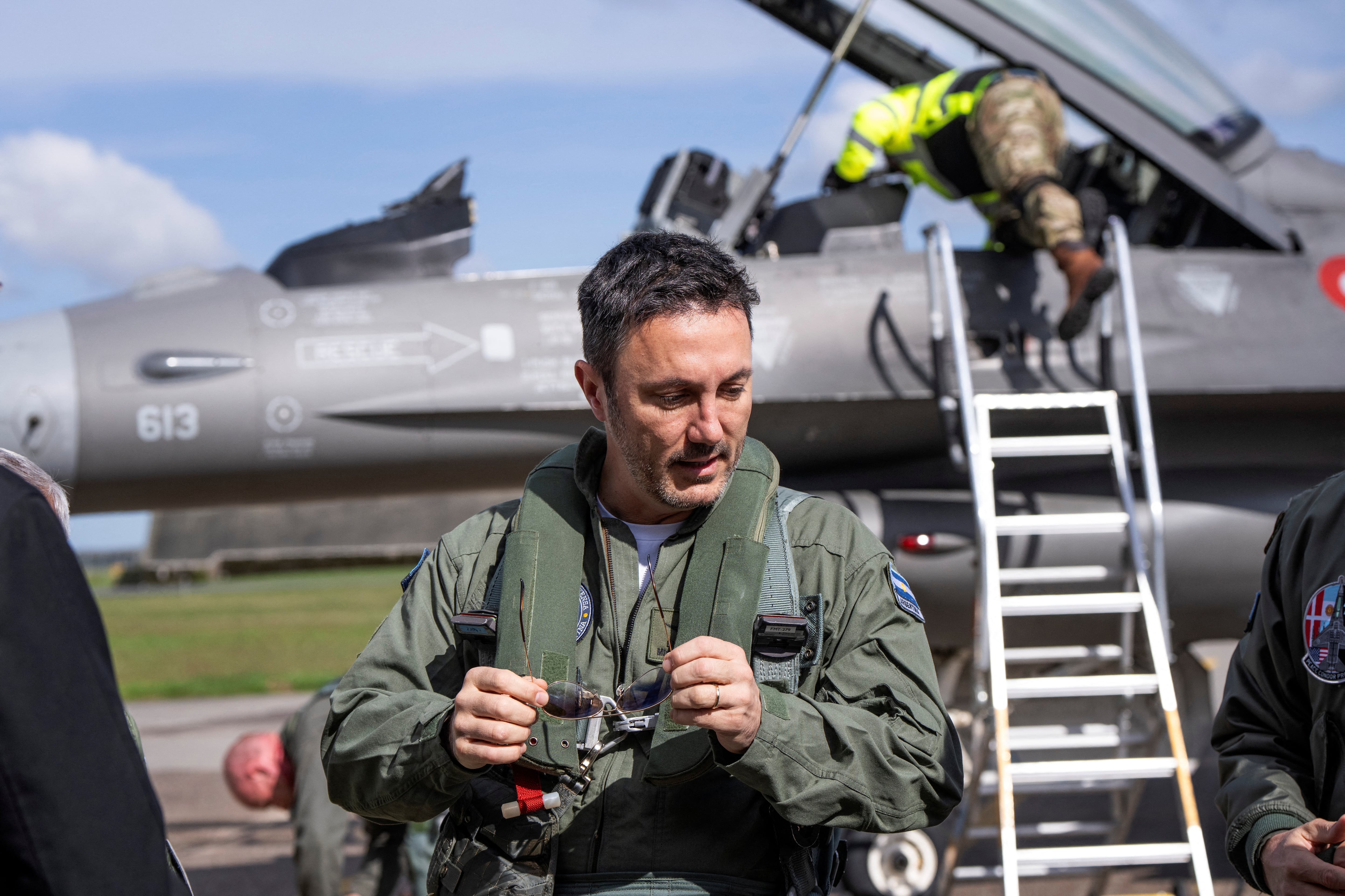 Argentina's Minister of Defence Luis Alfonso Petri arrives at Skrydstrup Airport where he meets with Denmark's Minister of Defence Troels Lund Poulsen, in Jutland, Denmark, April 16, 2024. Ritzau Scanpix/Bo Amstrup via REUTERS ATTENTION EDITORS - THIS IMAGE WAS PROVIDED BY A THIRD PARTY. DENMARK OUT. NO COMMERCIAL OR EDITORIAL SALES IN DENMARK.