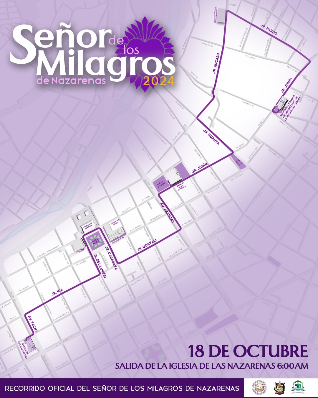 Recorrido del 18 de octubre. (Foto: Facebook Hermandad del Señor de los Milagros)