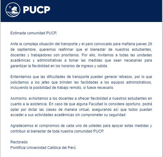 Comunicado de la PUCP.