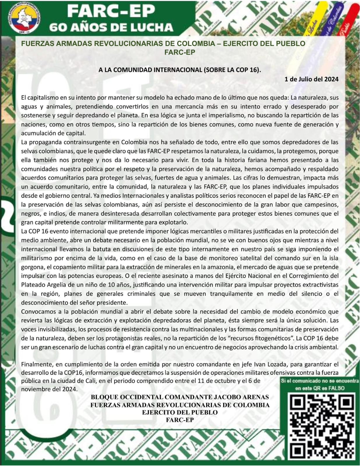 Las autoridades preparan operativos y dispositivos para combatir cualquier intento de ataque por parte de estos grupos en contra de civiles y miembros de la fuerza pública.- crédito @FARC_EP1964/X