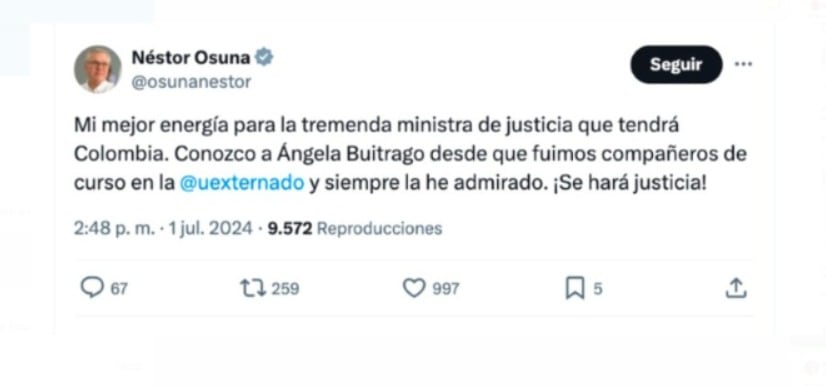 Néstor Osuna y su mensaje a Ángela María Buitrago