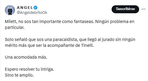 Ángel de Brito devolvió la crítica a Milett Figueroa.