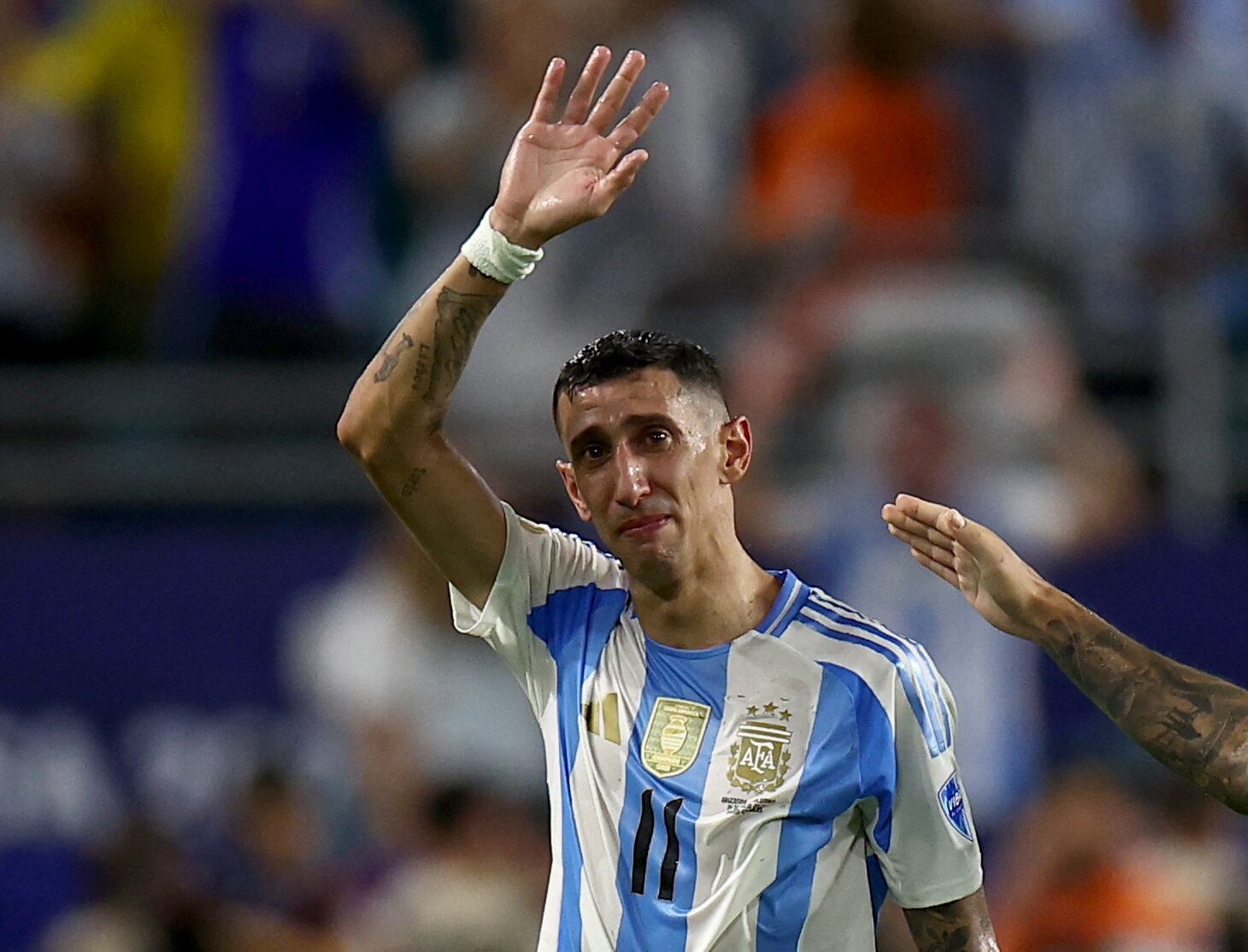 Soccer Football - Copa America 2024 - Final - Argentina v Colombia - Hard Rock Stadium, Miami, Florida, United States - July 14, 2024 Argentina's Angel Di Maria reacts as he is substituted after playing his last game for Argentina REUTERS/Agustin Marcarian