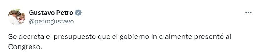 Gustavo Petro, presidente de Colombia, expedirá el PGN de 2025 por decreto - crédito @PetroGustavo/X