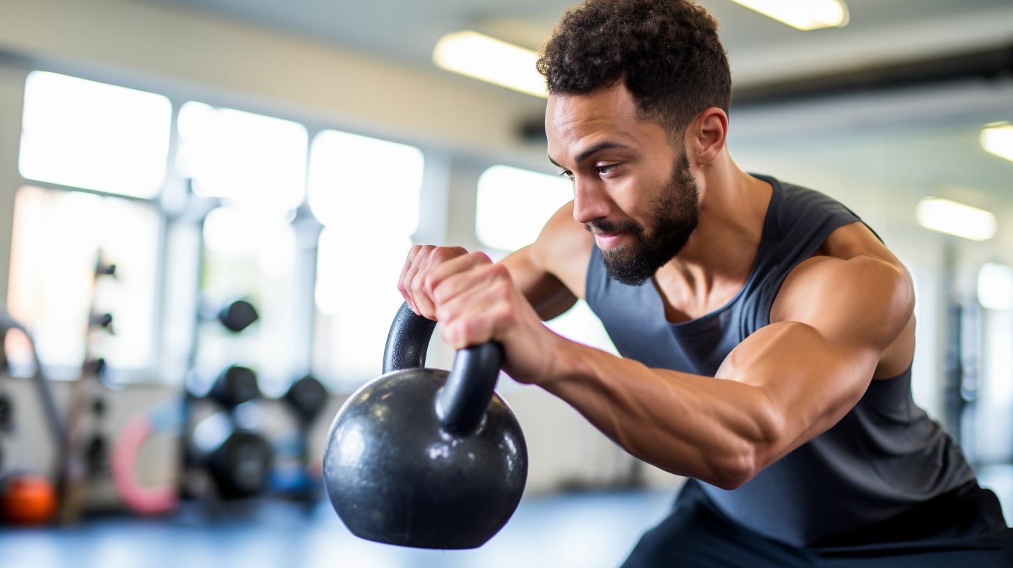 Imagen de un hombre realizando ejercicios con una kettlebell en un gimnasio, promoviendo un estilo de vida saludable y el cuidado del estado físico. (Imagen ilustrativa Infobae)