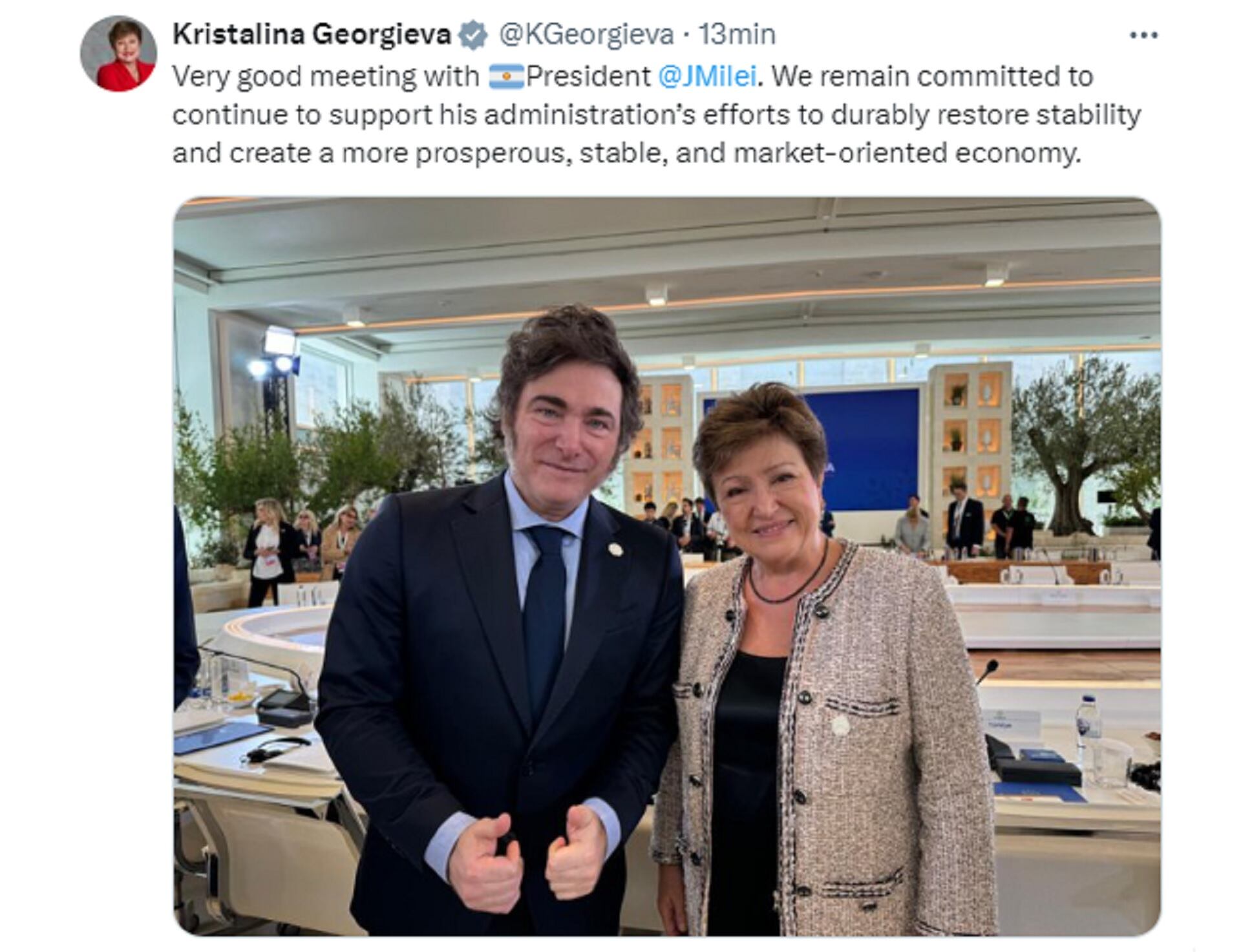 Javier Milei se reunió este viernes con la directora del Fondo Monetario Internacional, Kristalina Georgieva