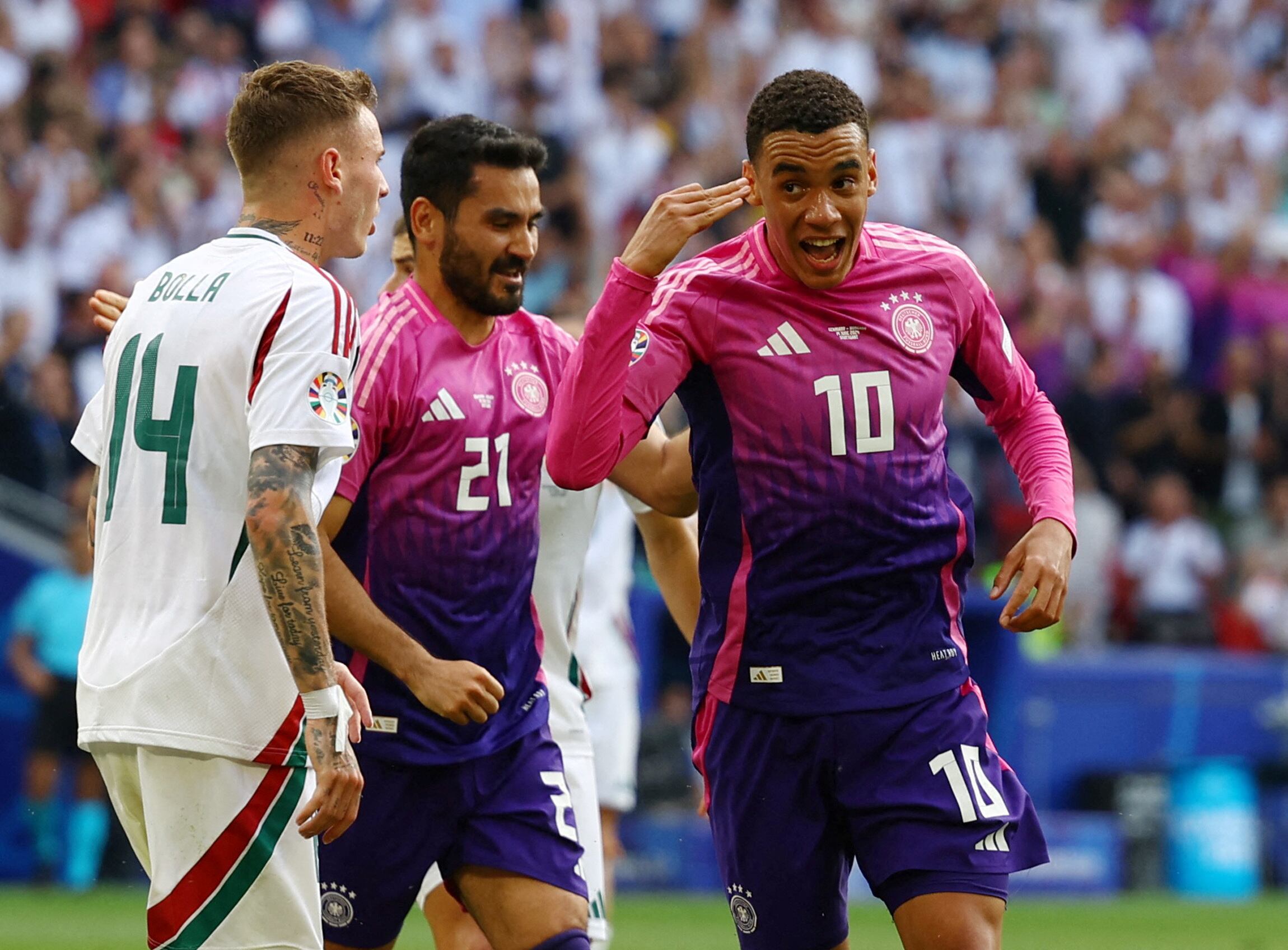 Jamal Musiala festeja el gol de Alemania ante Hungría. El joven futbolista teutón ya tiene dos tantos marcados en la Eurocopa 2024 (REUTERS/Lee Smith)