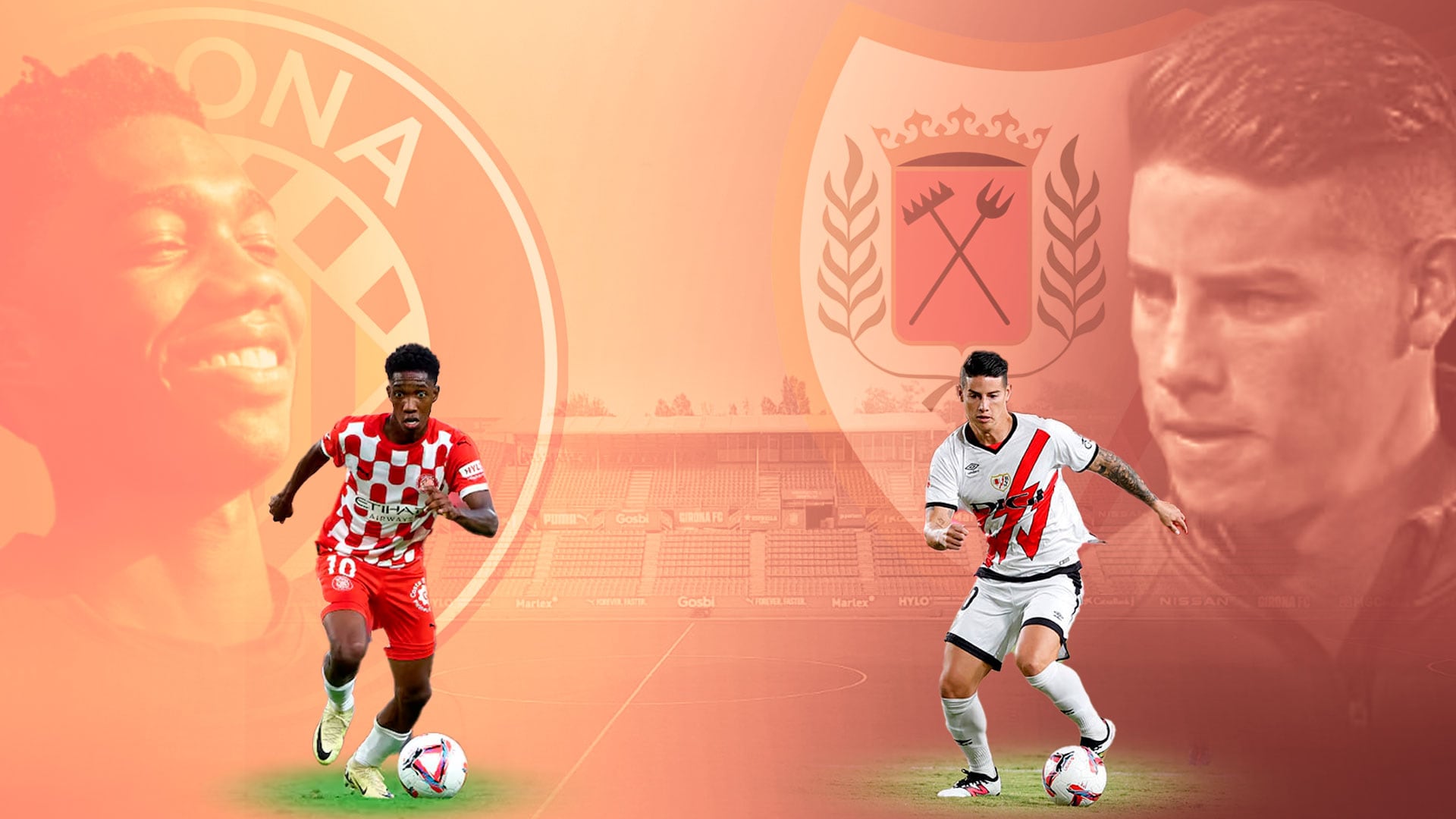 Las figuras de la selección Colombia James Rodríguez (Rayo Vallecano) y Yáser Asprilla (Girona FC), se verán las caras en la Liga EA Sports.  - crédito Jesús Avilés / Infobae