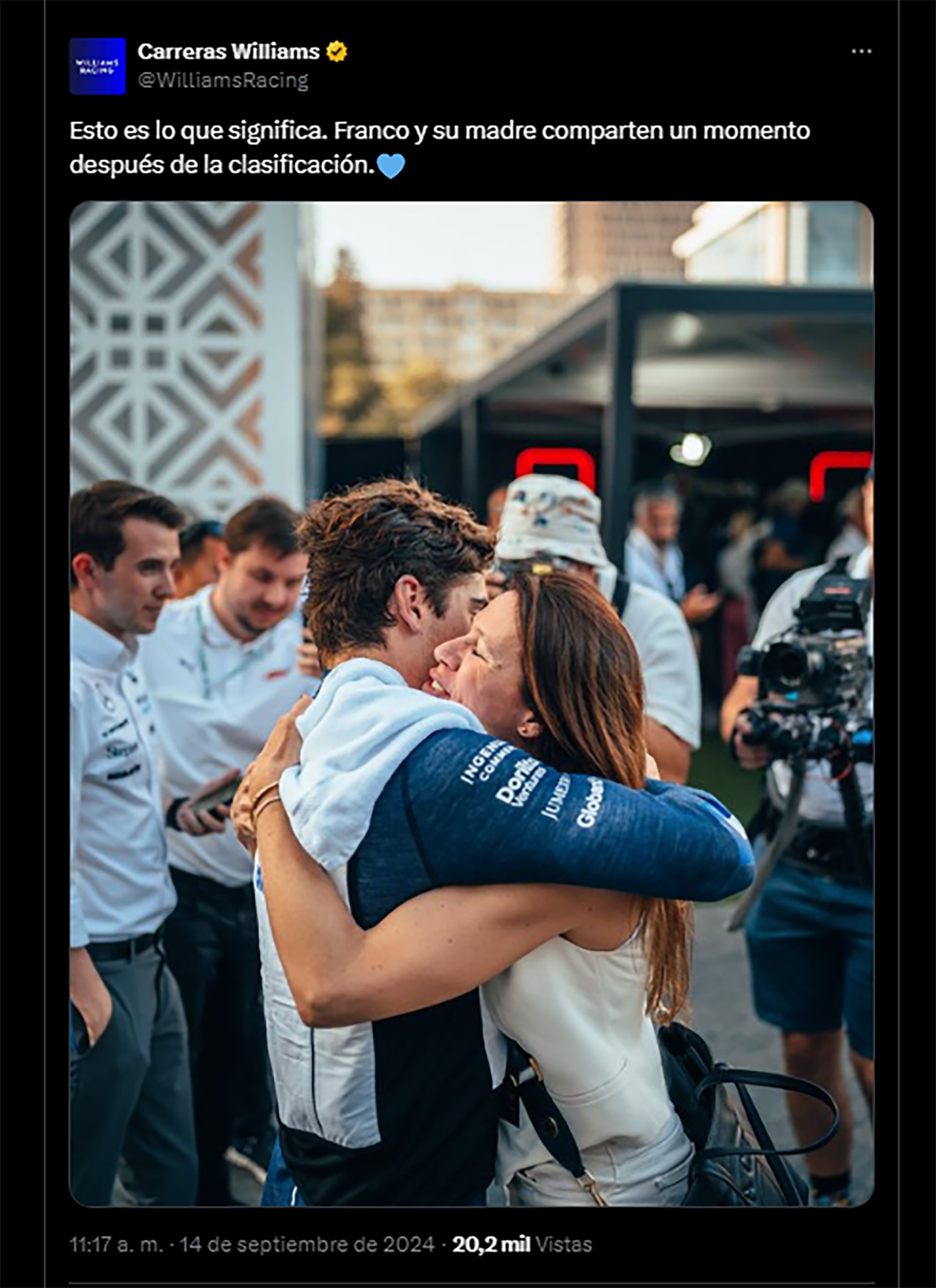 El encuentro de Franco Colapinto con su madre tras la qualy de Bakú