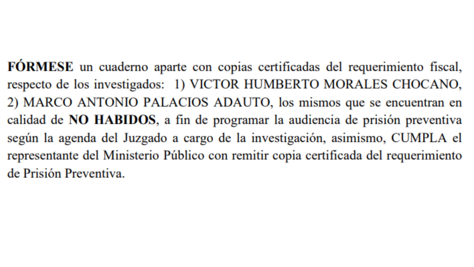 Resolución judicial que determina situación de Víctor Morales.