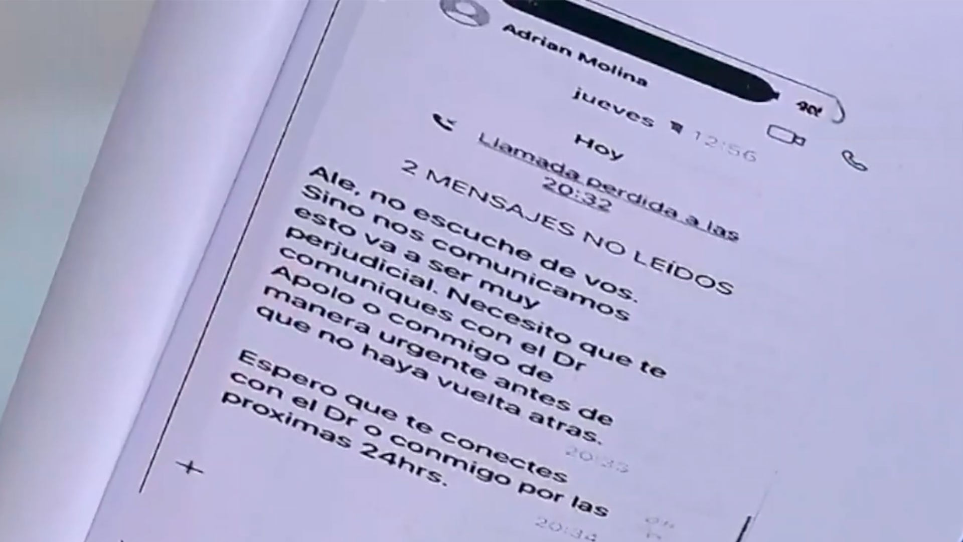 Los chats que presentó Marley con Adrián Molina como prueba en la denuncia por abuso sexual