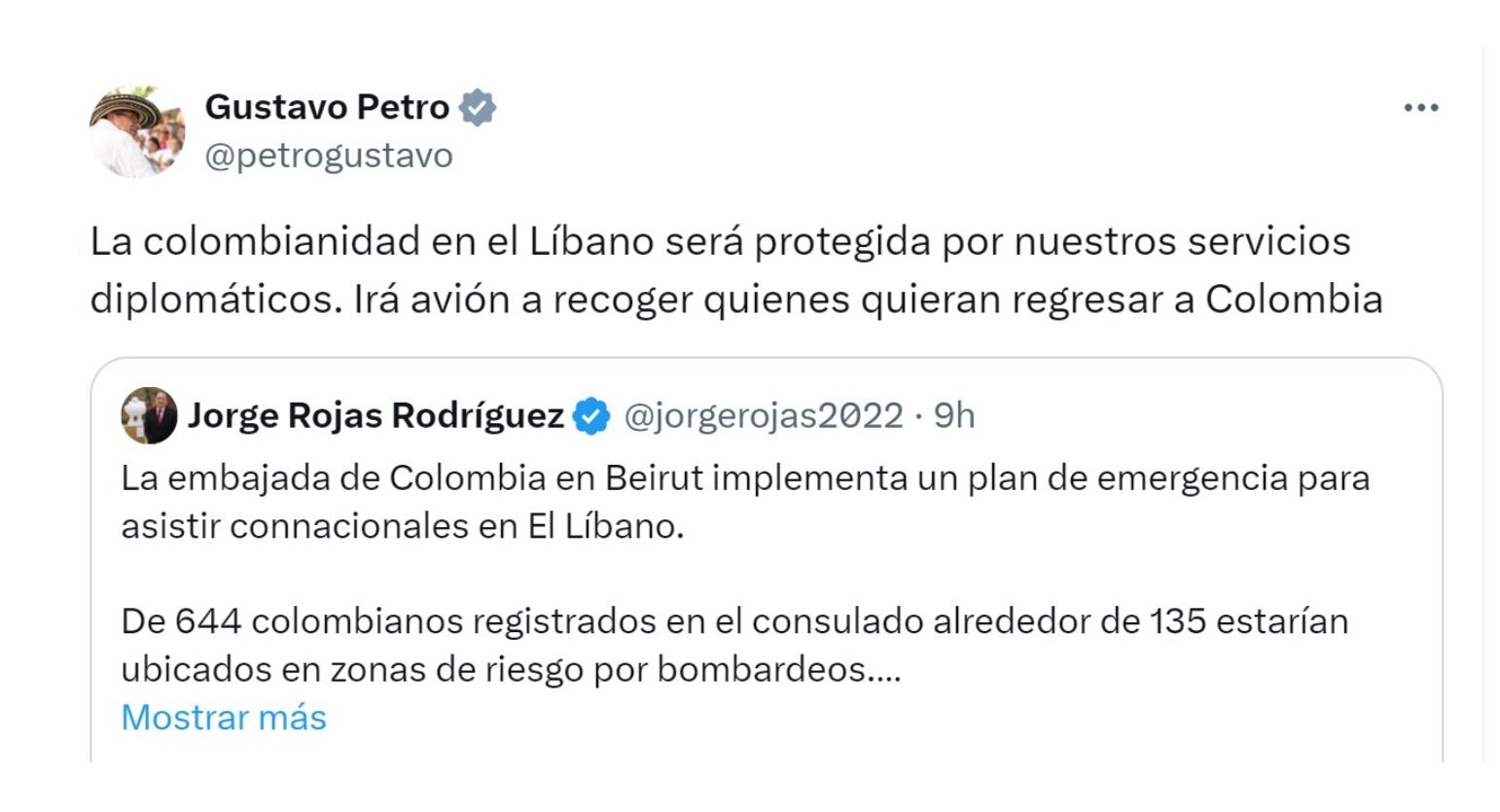 Gustavo Petro confirmó que enviarán avión a Líbano