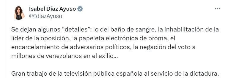 Tuit de Ayuso contra RTVE.