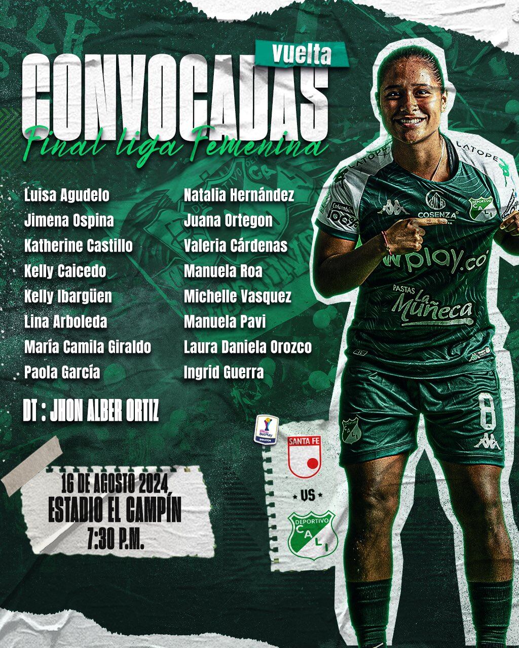 El Deportivo Cali ya se alista para la pelea por el título, estas son las jugadoras llamadas para la gran final de la Liga - @CaliFemenino/X