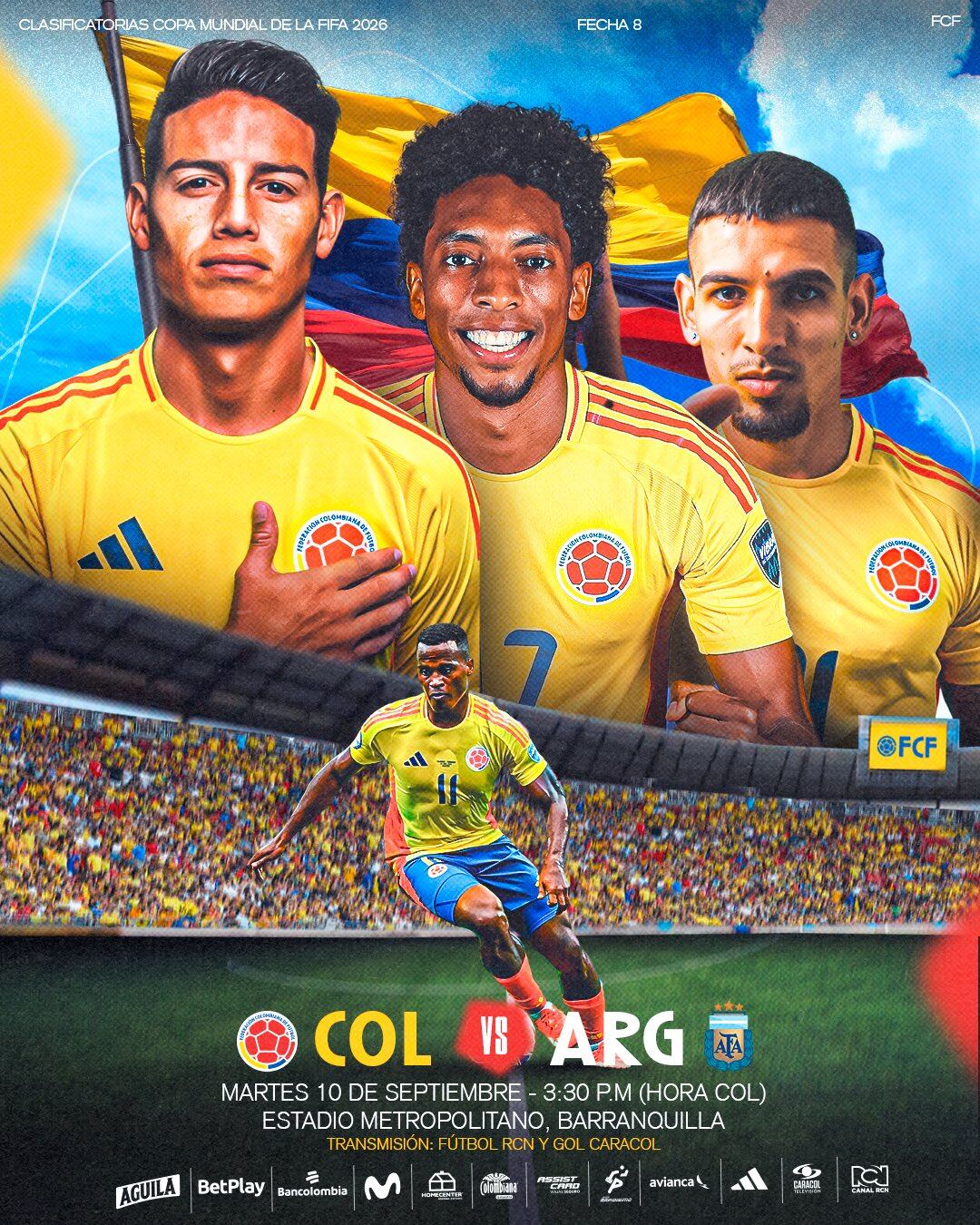 Afiche para el partido Colombia vs. Argentina en la Eliminatoria Sudamericana - crédito Federación Colombiana de Fútbol