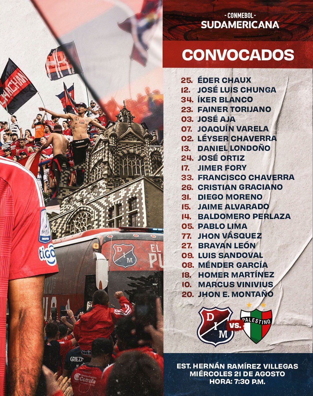 Este es el grupo de 20 jugadores que tendrá Alejandro Restrepo para el partido de octavos de final de Copa Sudamericana - @DIM_Oficial / X