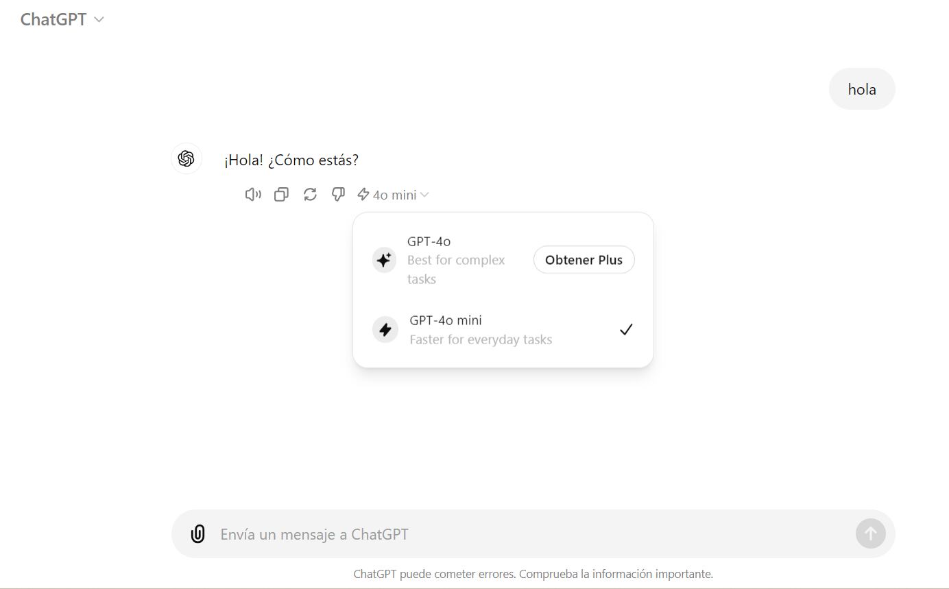 El usuario tiene que seleccionar manualmente que desea utilizar GPT-4o mini. (OpenAI)