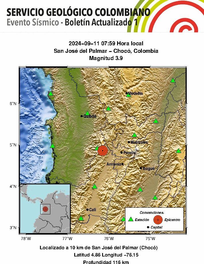 Reportan temblor en Chocó. Se sintió en Medellín y Pereira - crédito @sgcol/X