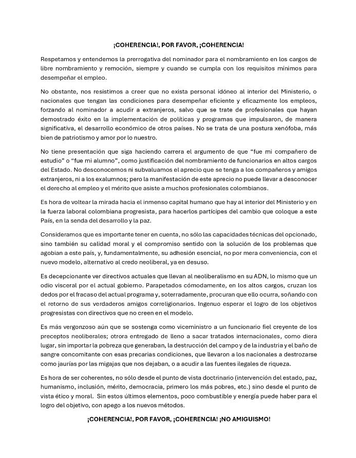 Asemext pide a Luis Carlos Reyes que no elija a funcionarios solo por el hecho de ser cercanos a su persona - crédito Asemext