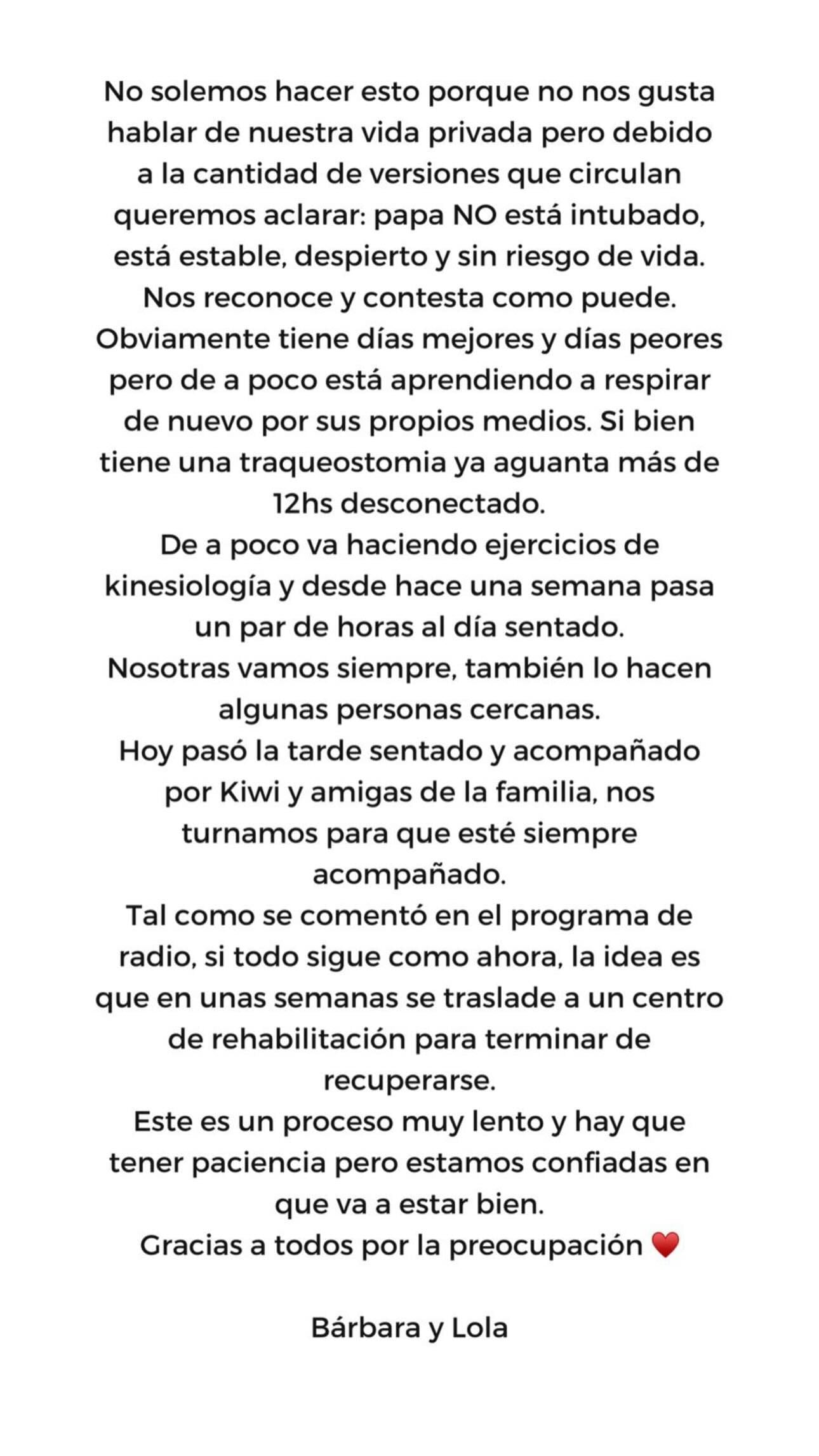 comunicado de las hijas de Jorge Lanata sobre su estado de salud