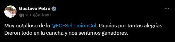 Gustavo Petro se manifestó tras la derrota de la selección Colombia en la Copa América - crédito @petrogustavo/X