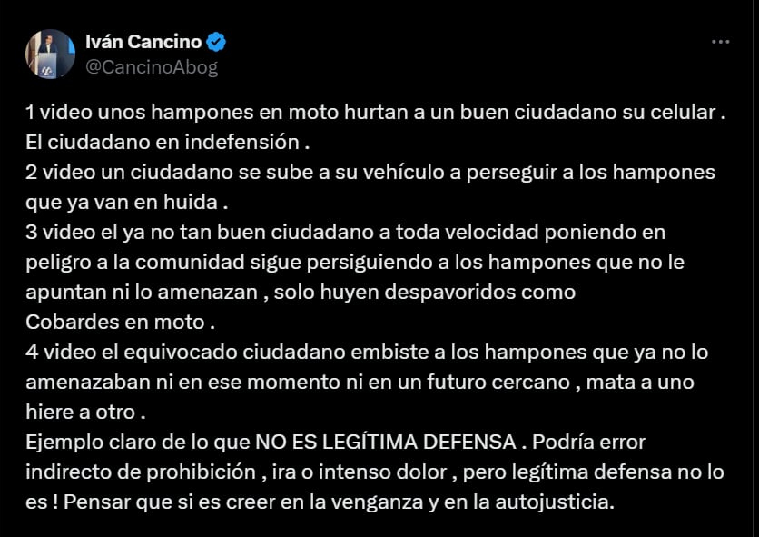 Iván Cancino dice que no hubo legítima defensa en caso de conductor que arroyó a ladrones