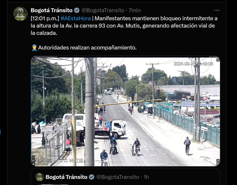 Se mantienen bloqueos en Engativá - crédito Tránsito Bogotá