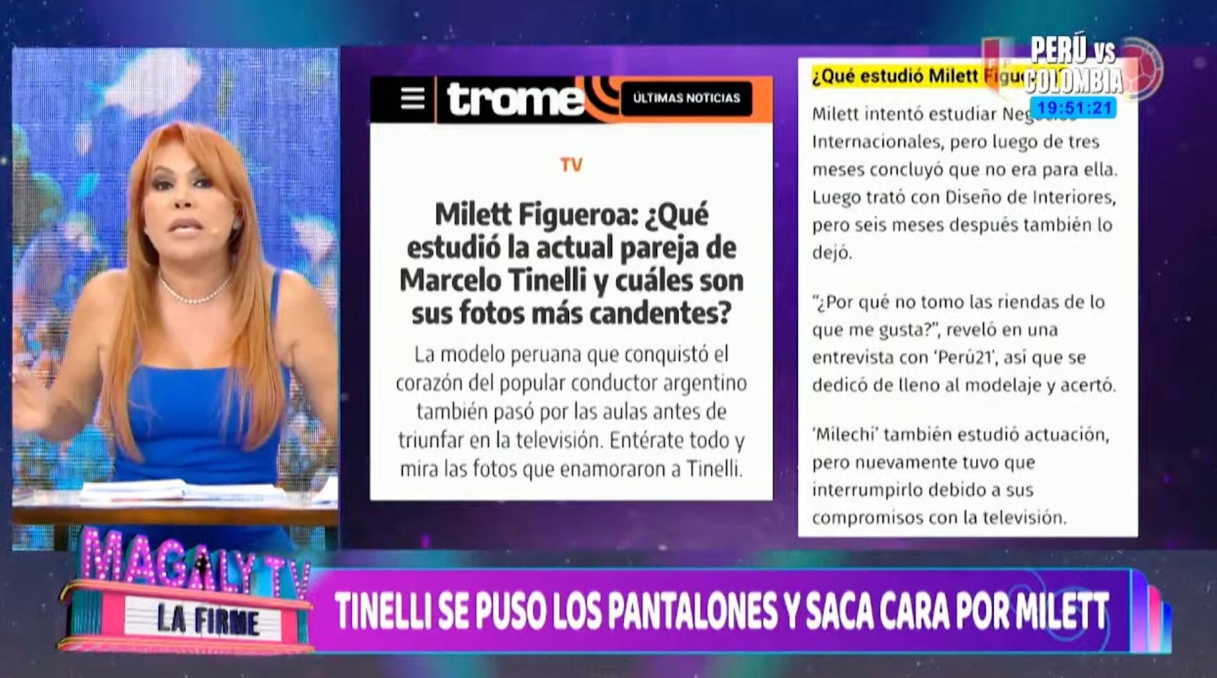 Magaly Medina negó que Milett Figueroa estudió canto en el conservatorio, tal como lo afirmó Marcelo Tinelli.