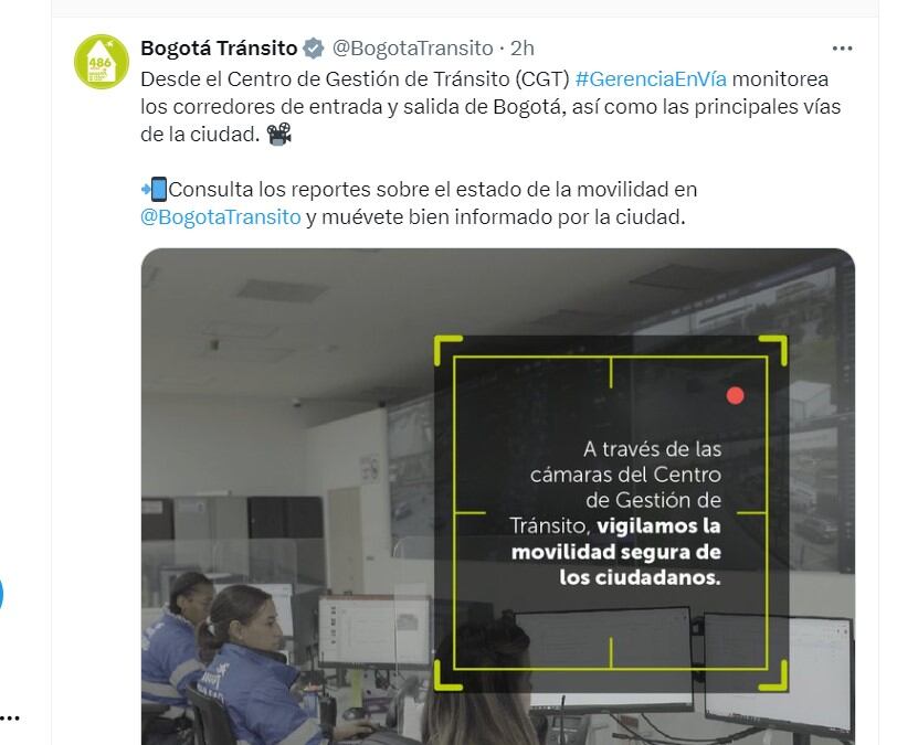 Tránsito Bogotá  habla del control del flujo vehicular en entradas y salidas de Bogotá - crédito @BogotaTransito