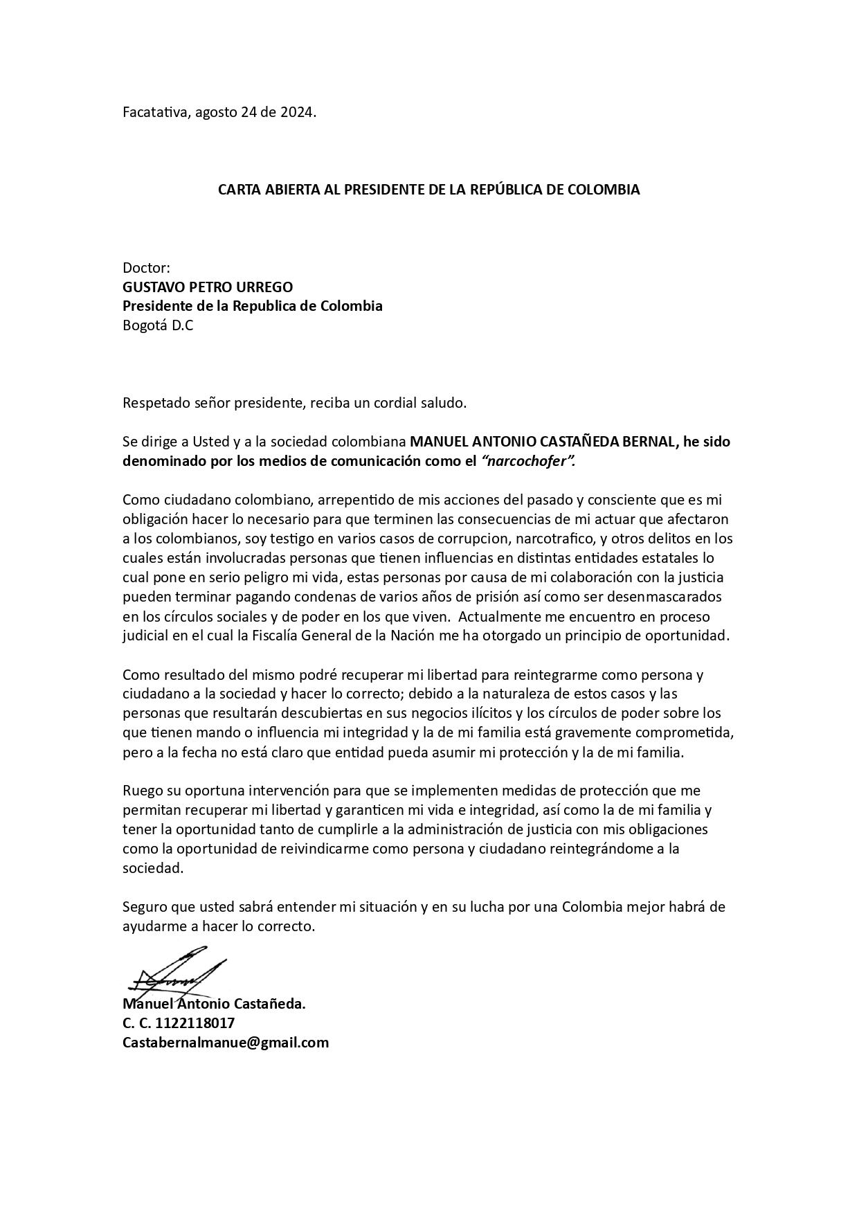 Carta Manuel Antonio Castañeda