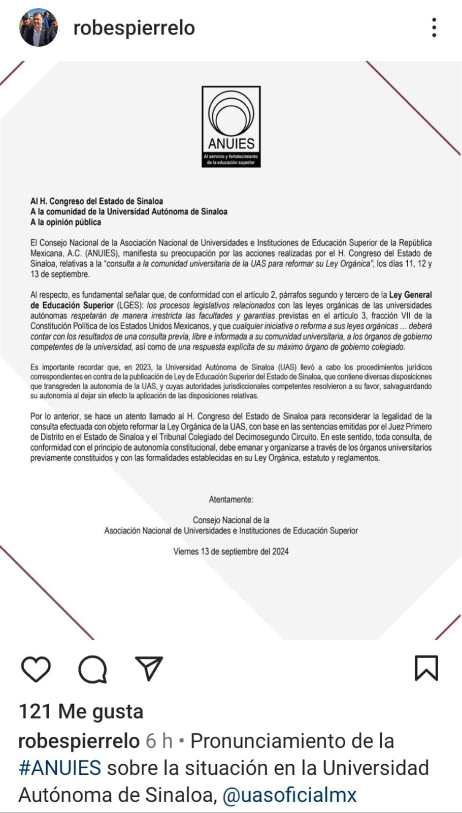 Posicionamiento rector de la UAS