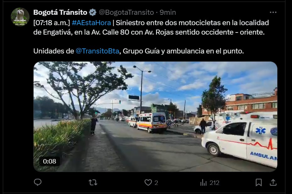 Unidades de Tránsito Bogotá, Grupo Guía y ambulancias se encuentran en el punto - crédito Tránsito Bogotá