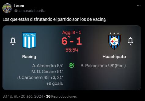 Los memes y reacciones de la goleada de Racing a Huachipato