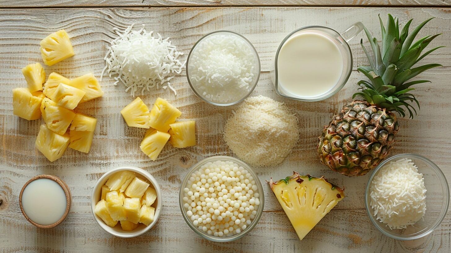 Tapioca de piña, piña colada con trozos, mezcla lechosa con tapioca, postre tropical, sabor a coco y piña. - (Imagen Ilustrativa Infobae)