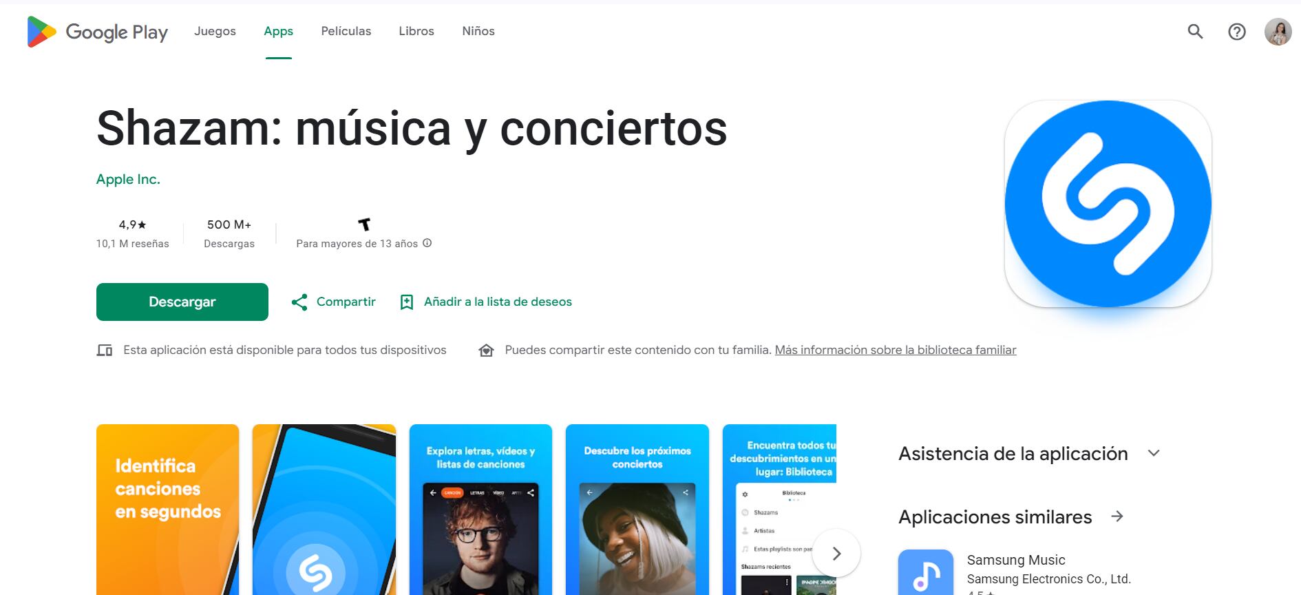 La primera tienda de aplicaciones en la que estuvo Shazam fue Google Play Store. (Play Store)