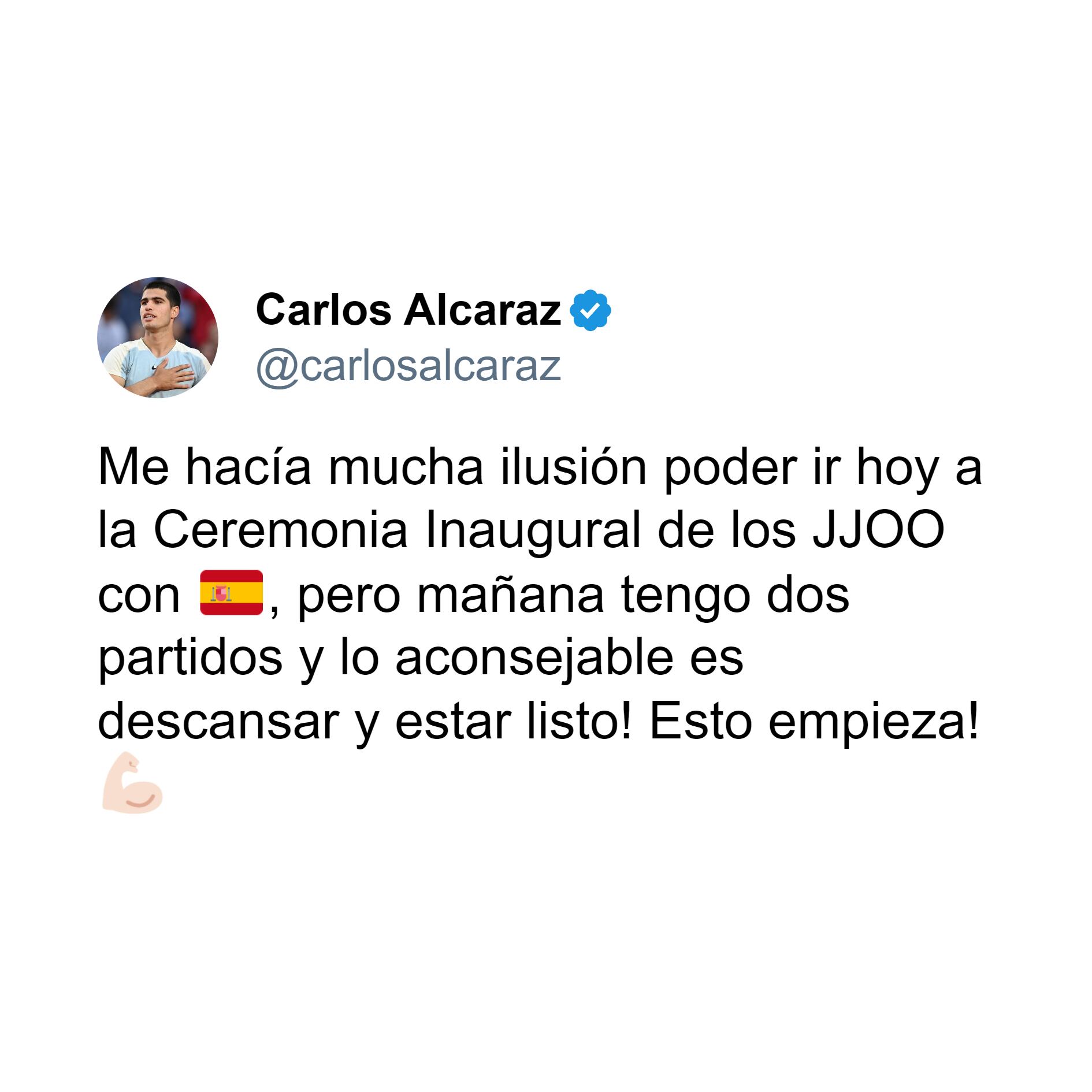 Carlos Alcaraz se ausentó en la ceremonia de apertura de los JJOO